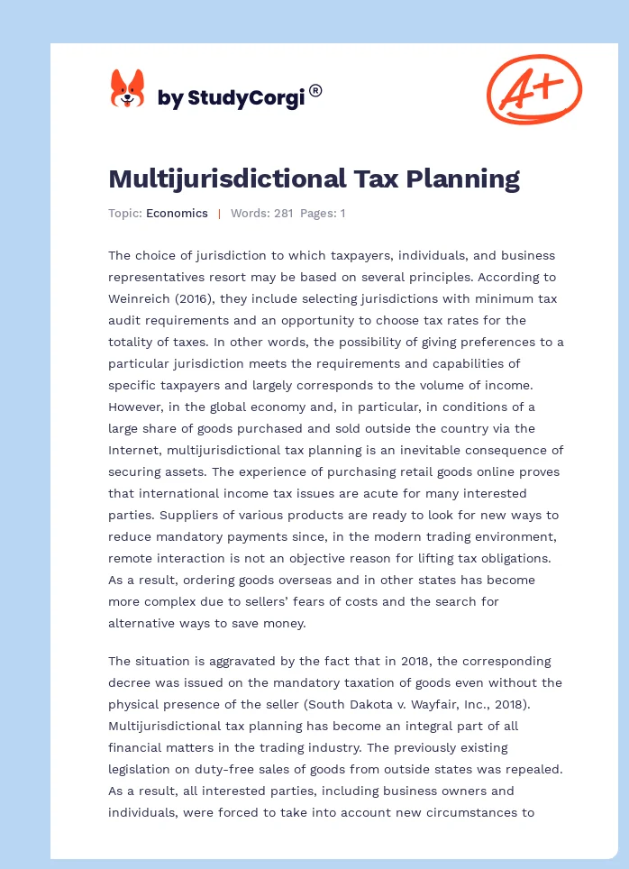 Multijurisdictional Tax Planning. Page 1