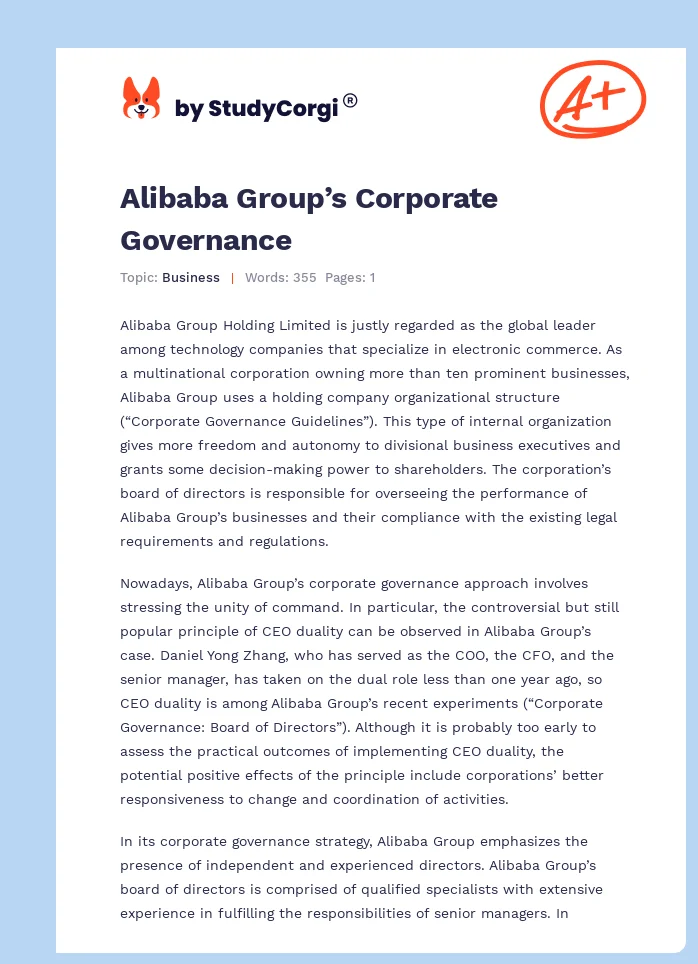 Alibaba Group’s Corporate Governance. Page 1