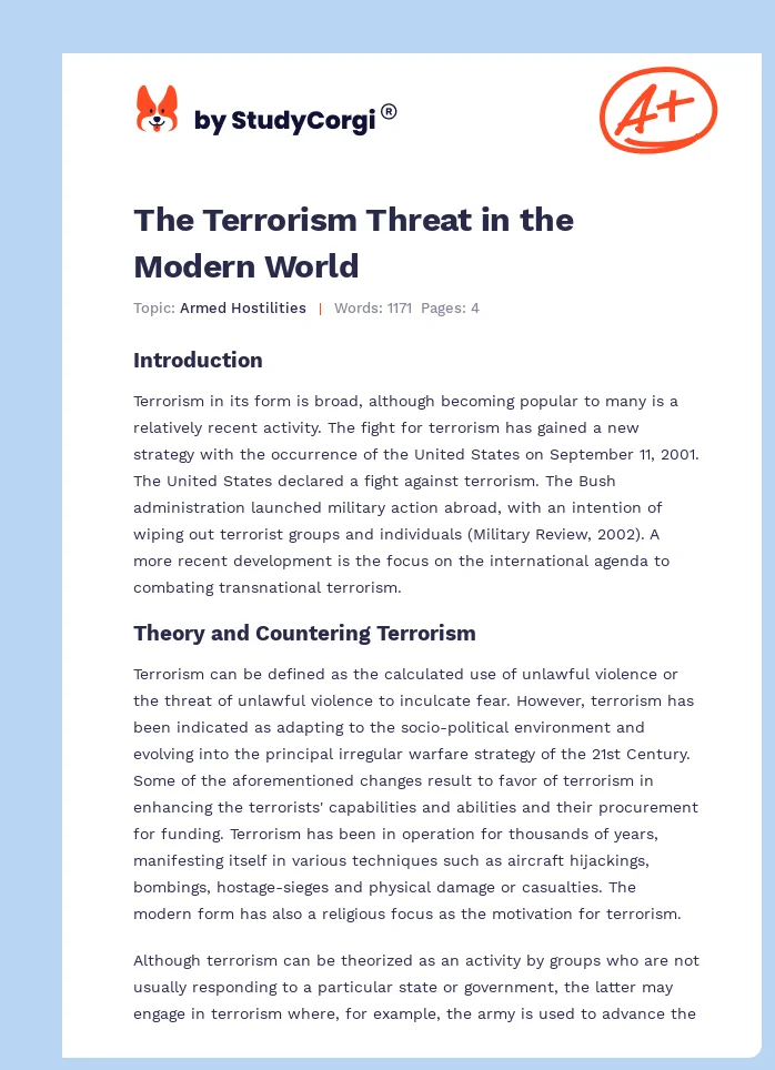 The Terrorism Threat in the Modern World. Page 1