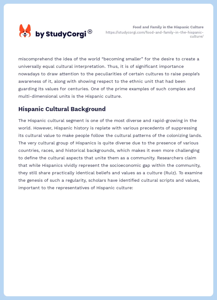 Food and Family in the Hispanic Culture. Page 2