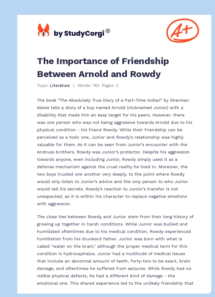 The Importance of Friendship Between Arnold and Rowdy. Page 1