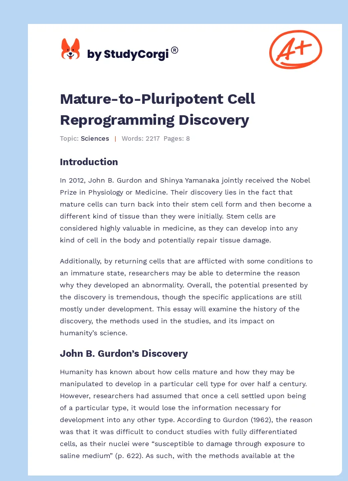 Mature-to-Pluripotent Cell Reprogramming Discovery. Page 1