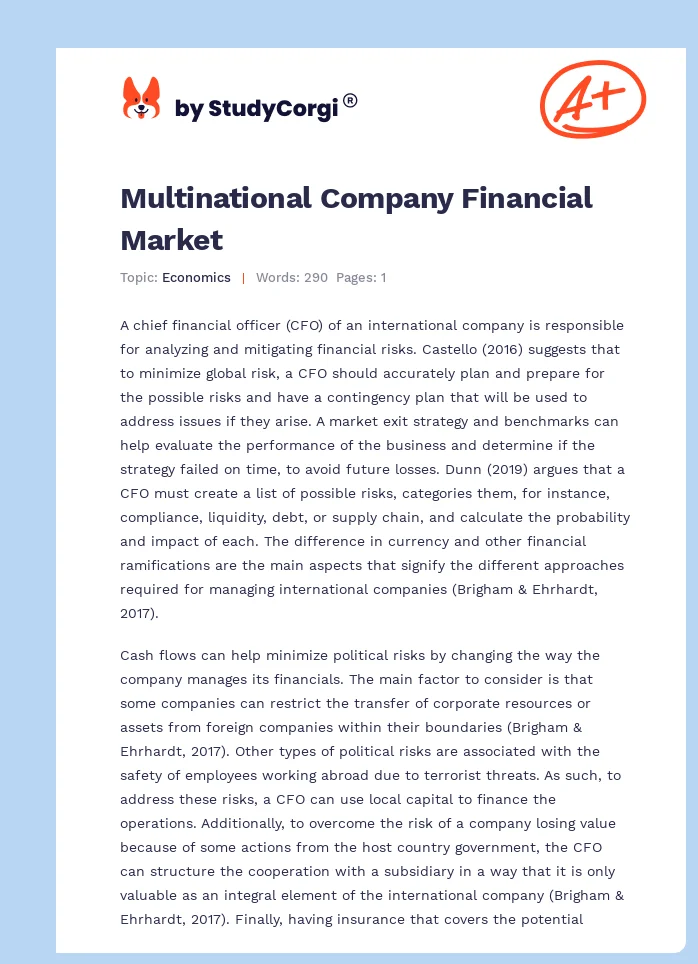 Multinational Company Financial Market. Page 1