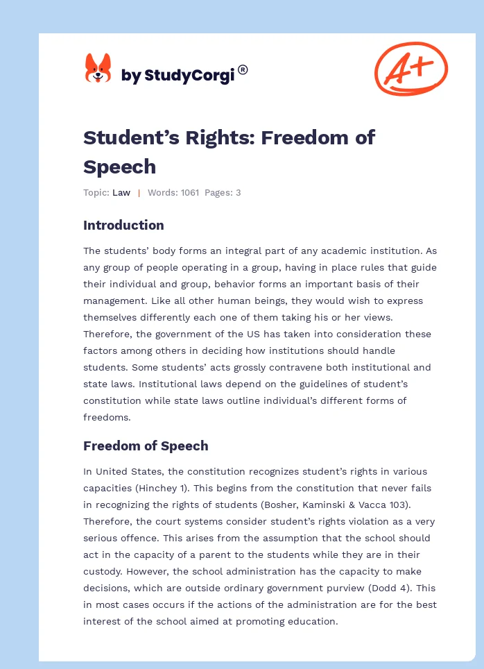 Student’s Rights: Freedom of Speech. Page 1
