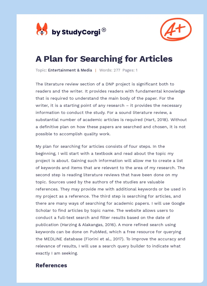 A Plan for Searching for Articles. Page 1