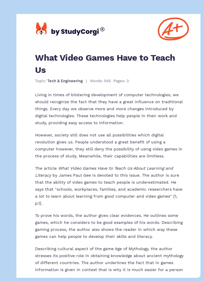 What Video Games Have to Teach Us. Page 1