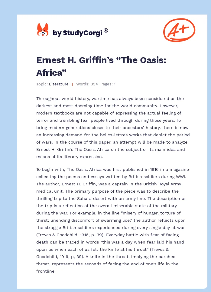 Ernest H. Griffin’s “The Oasis: Africa”. Page 1