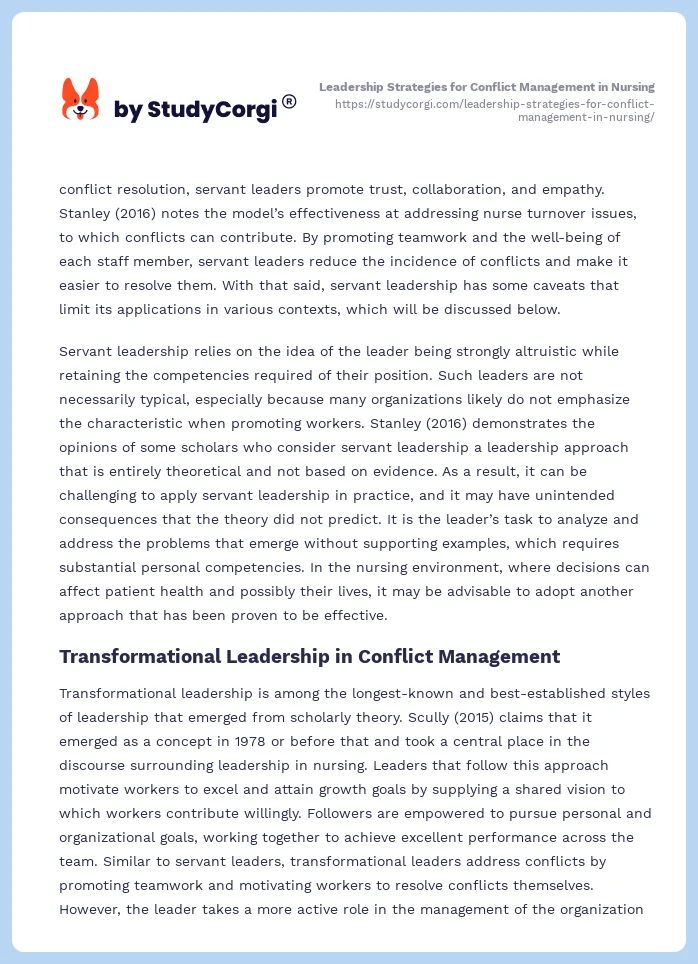 Leadership Strategies for Conflict Management in Nursing. Page 2
