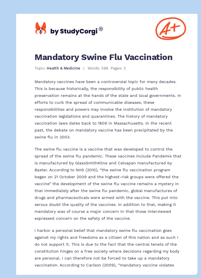 Mandatory Swine Flu Vaccination. Page 1