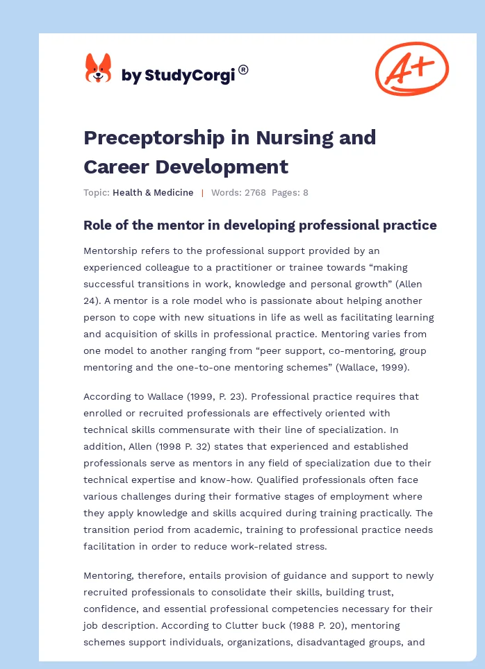 nursing preceptorship reflection essay