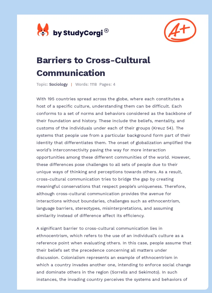 Barriers to Cross-Cultural Communication. Page 1