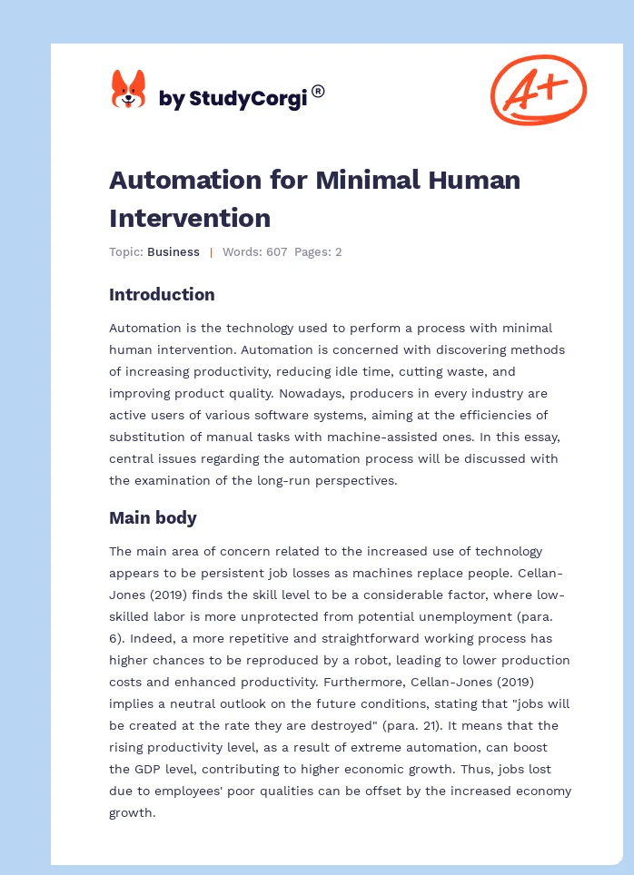 Automation for Minimal Human Intervention. Page 1