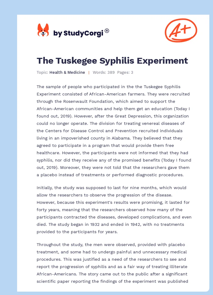 The Tuskegee Syphilis Experiment. Page 1