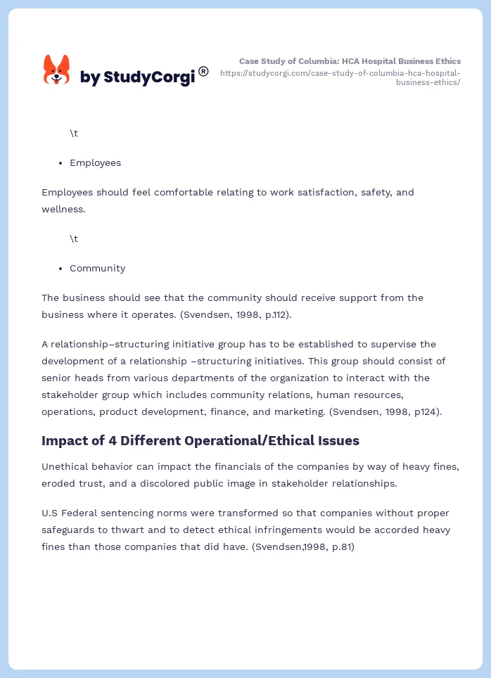 Case Study of Columbia: HCA Hospital Business Ethics. Page 2