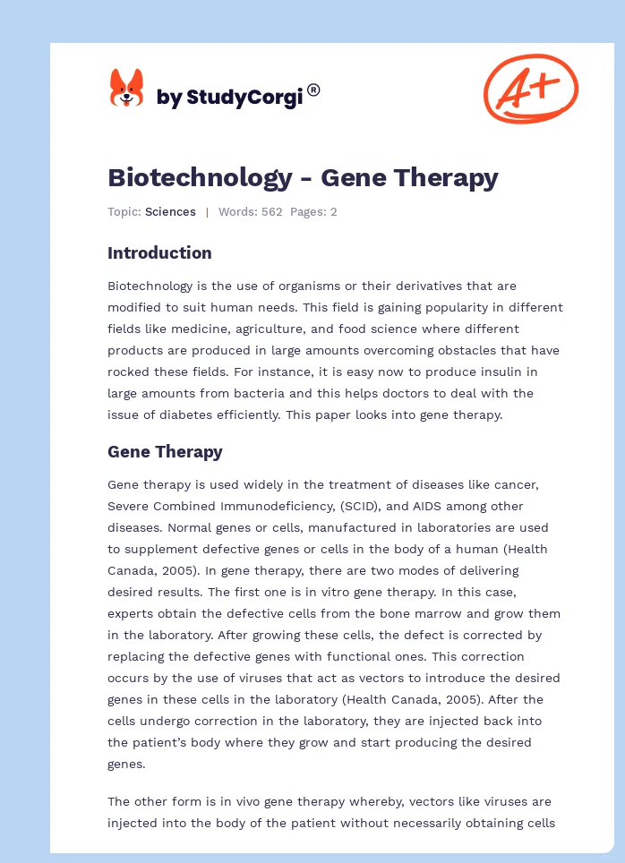 Biotechnology - Gene Therapy. Page 1