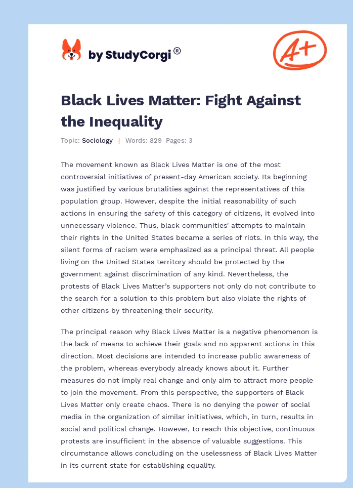 Black Lives Matter: Fight Against the Inequality. Page 1