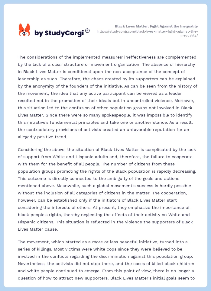 Black Lives Matter: Fight Against the Inequality. Page 2