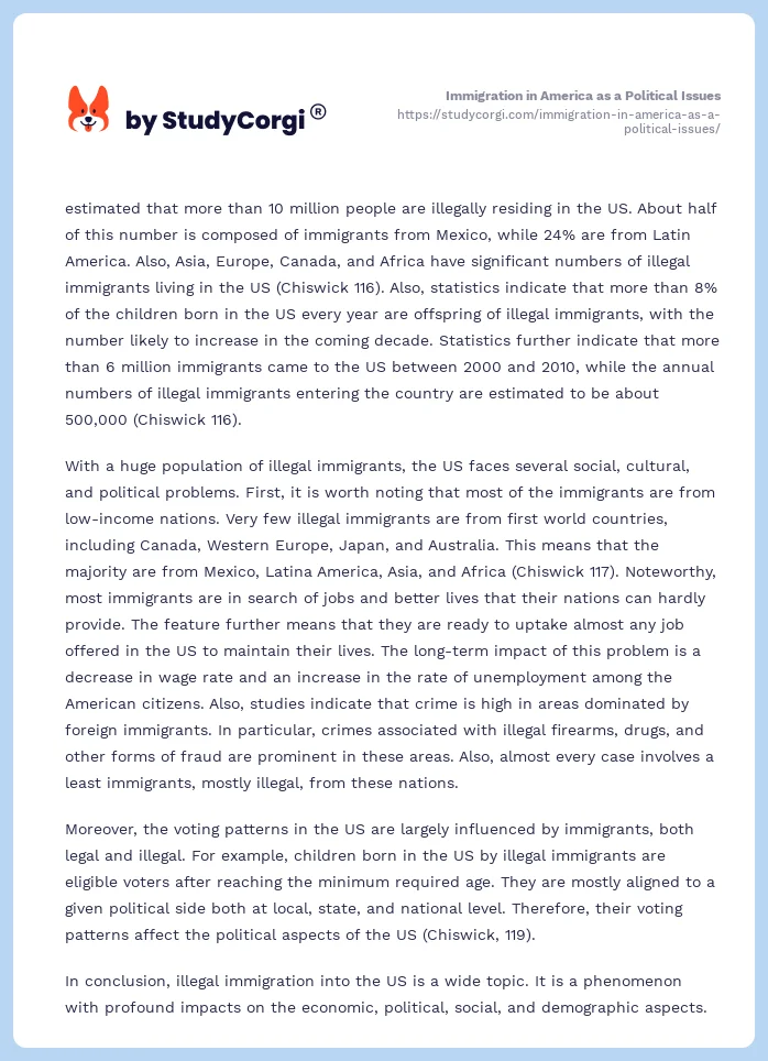Immigration in America as a Political Issues. Page 2