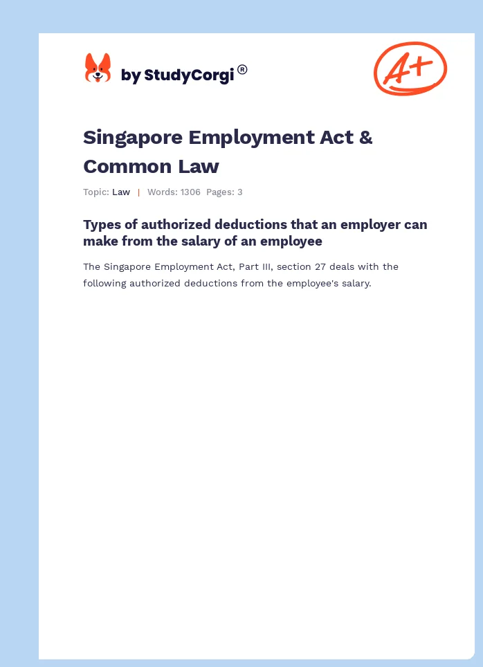 Singapore Employment Act & Common Law. Page 1
