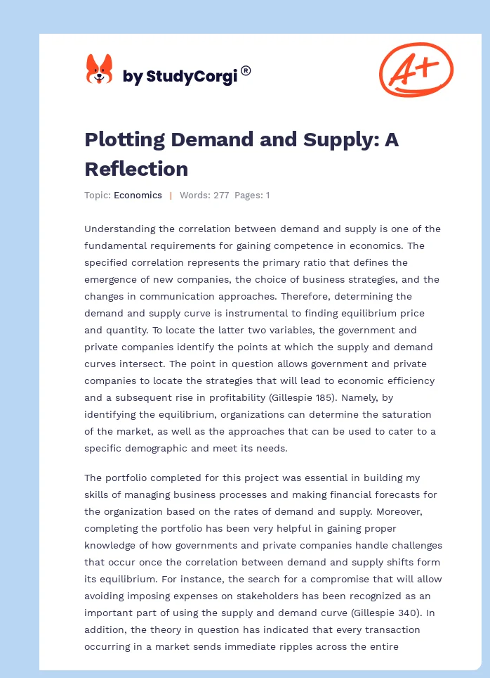 Plotting Demand and Supply: A Reflection. Page 1