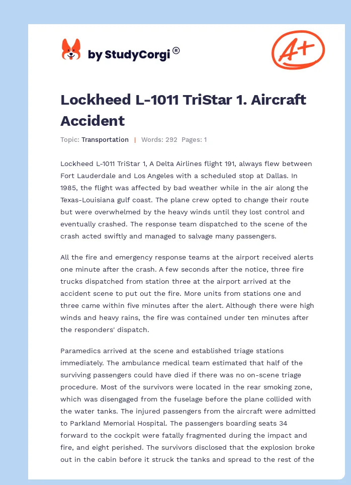 Lockheed L-1011 TriStar 1. Aircraft Accident. Page 1