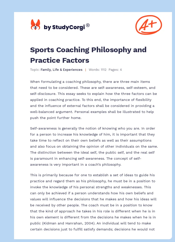Sports Coaching Philosophy and Practice Factors. Page 1