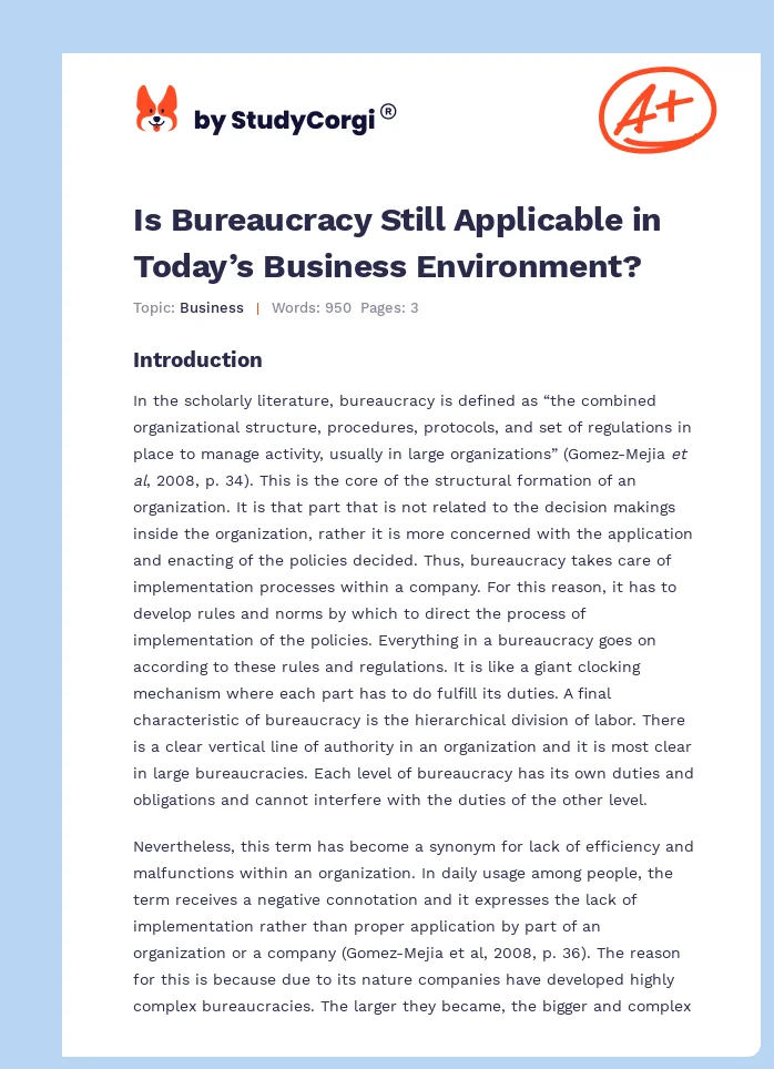 Is Bureaucracy Still Applicable in Today’s Business Environment?. Page 1