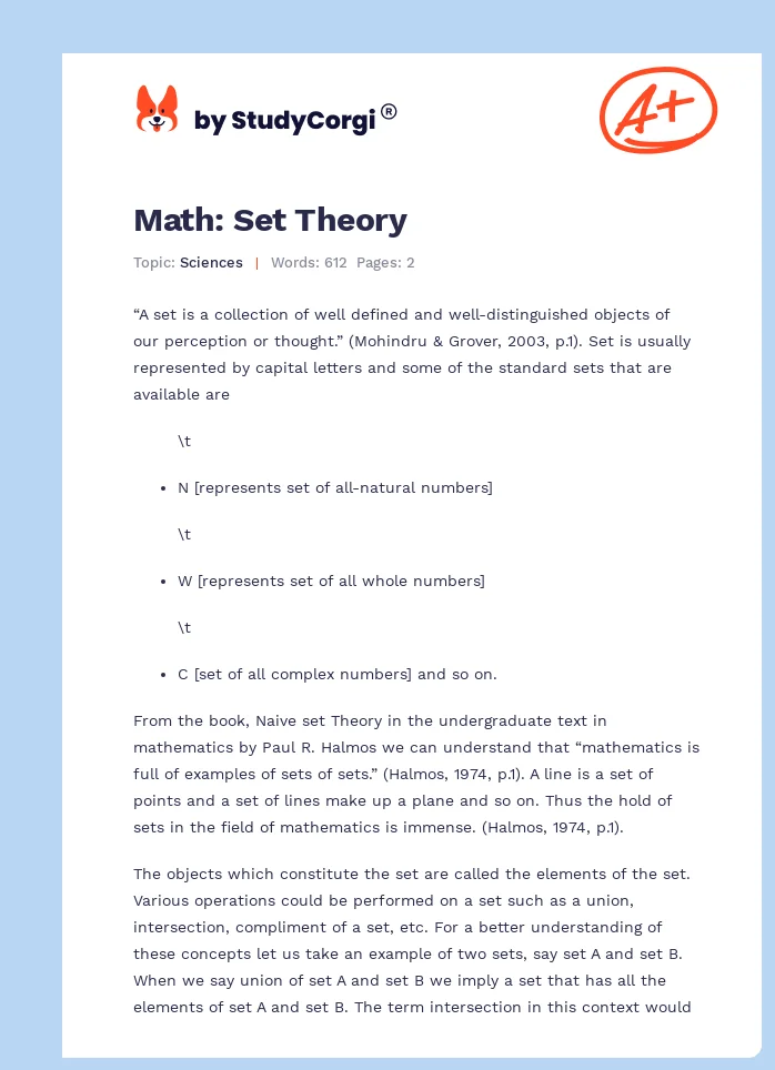 Math: Set Theory. Page 1