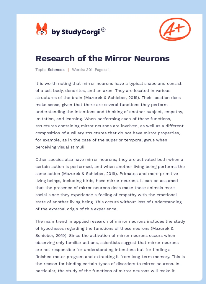 Research of the Mirror Neurons. Page 1