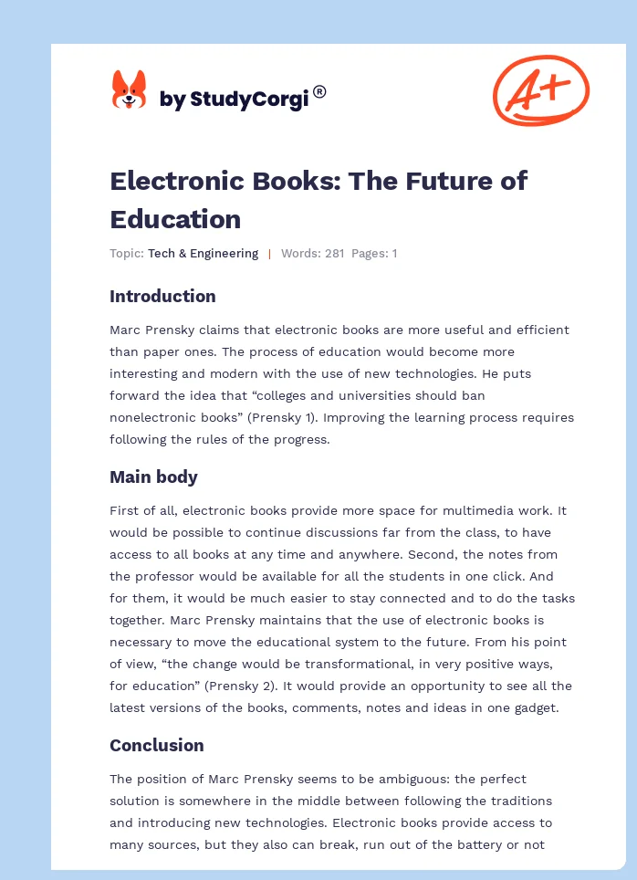 Electronic Books: The Future of Education. Page 1