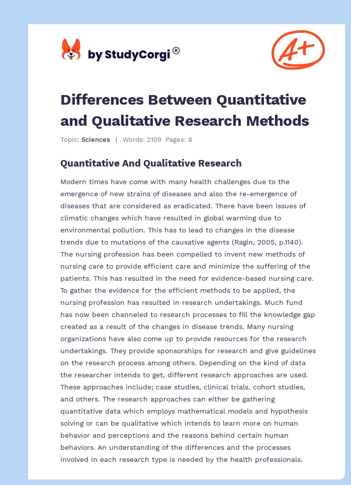Differences Between Quantitative and Qualitative Research Methods. Page 1