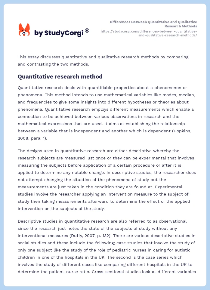 Differences Between Quantitative and Qualitative Research Methods. Page 2