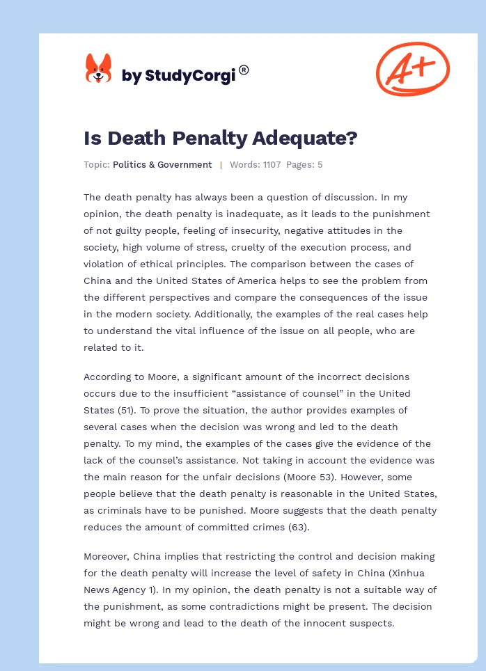 Is Death Penalty Adequate?. Page 1