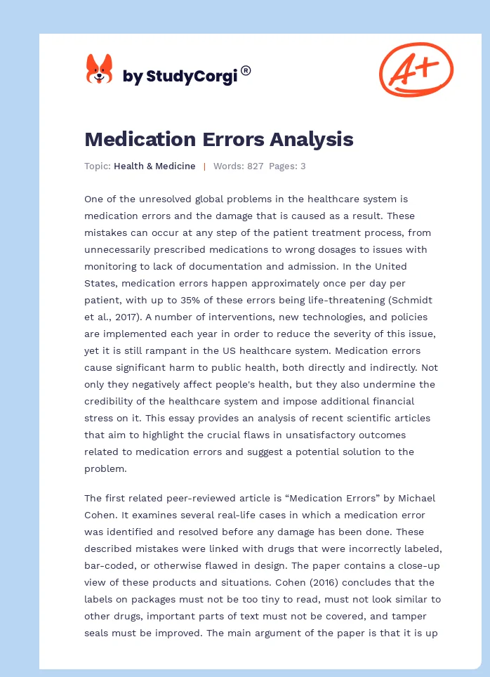 Medication Errors Analysis. Page 1