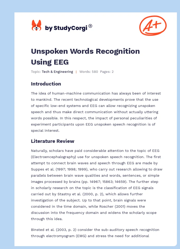 Unspoken Words Recognition Using EEG. Page 1