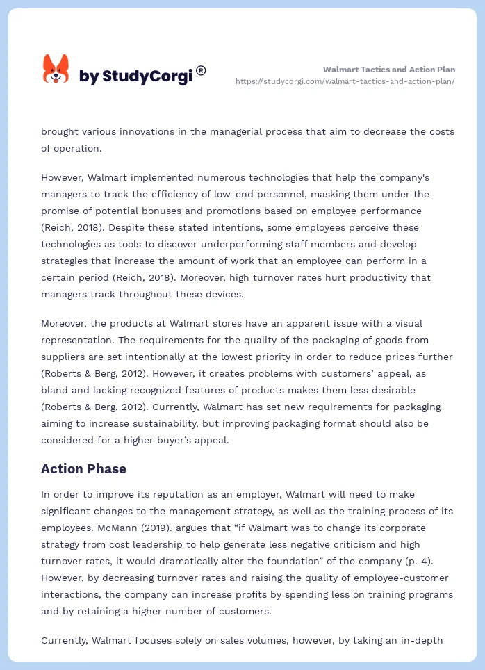 Walmart Tactics and Action Plan. Page 2