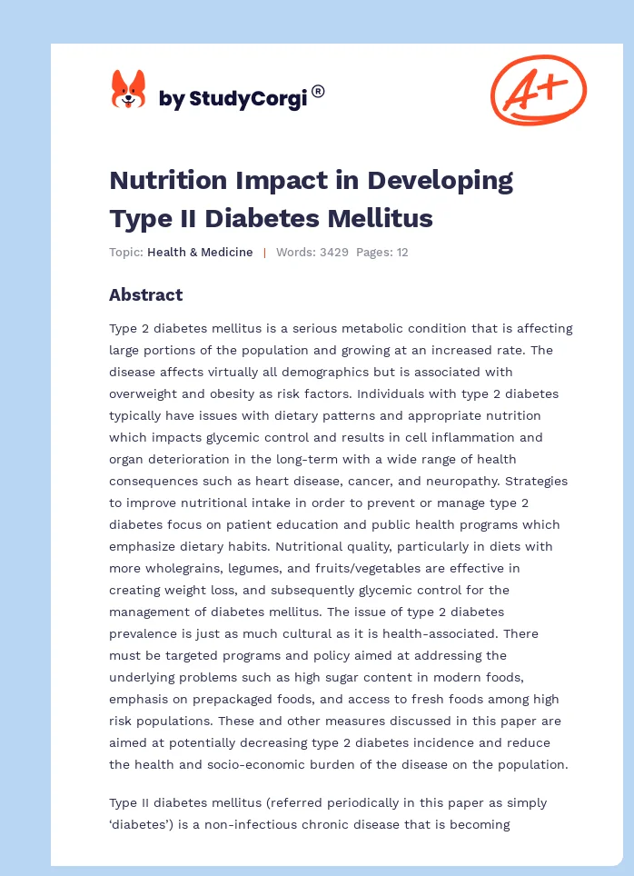 Nutrition Impact in Developing Type II Diabetes Mellitus. Page 1