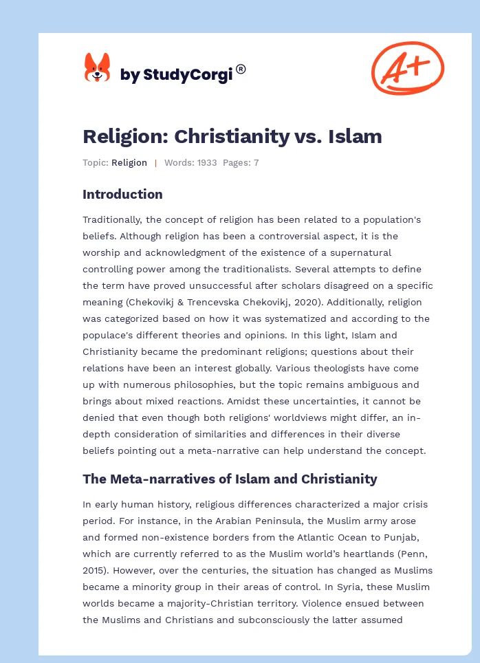 Religion: Christianity vs. Islam. Page 1