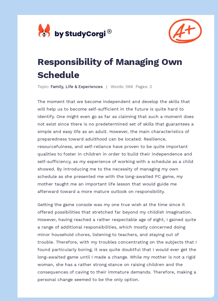 Responsibility of Managing Own Schedule. Page 1