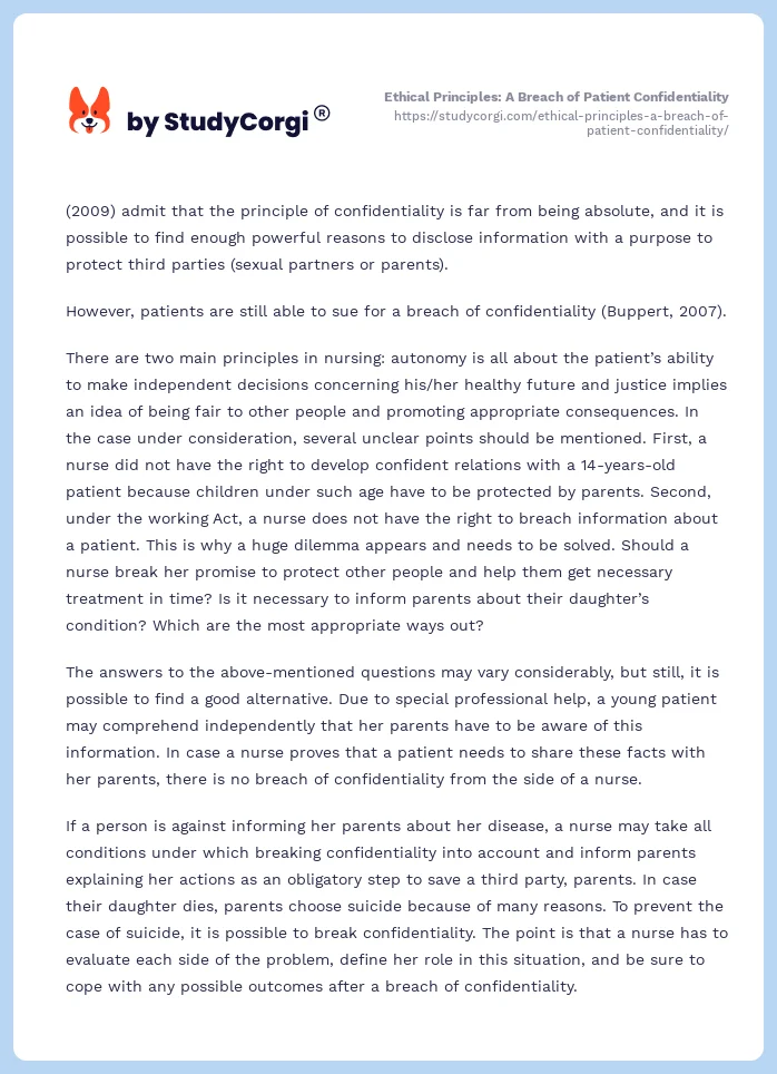 Ethical Principles: A Breach of Patient Confidentiality. Page 2