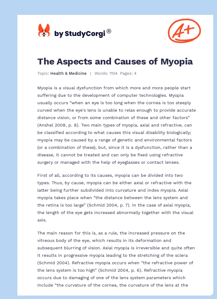 The Aspects and Causes of Myopia. Page 1