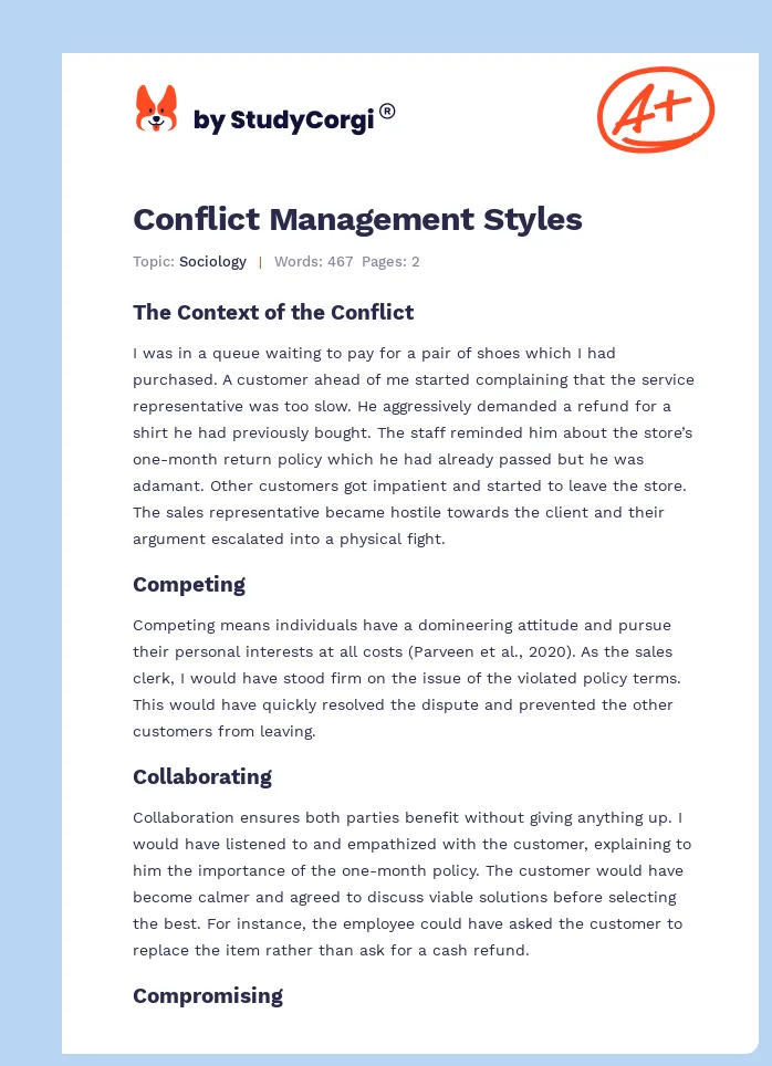 Conflict Management Styles. Page 1