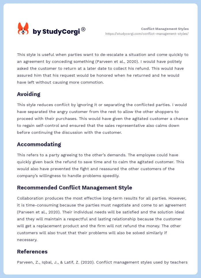 Conflict Management Styles. Page 2