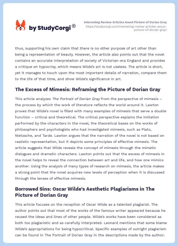 Interesting Review Articles Anout Picture of Dorian Gray. Page 2