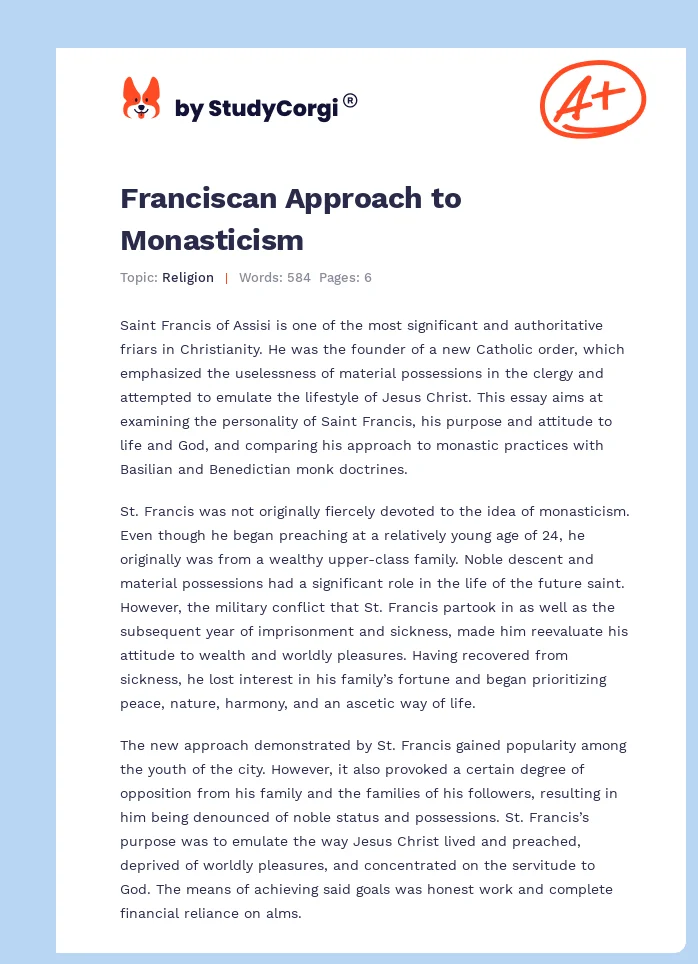 Franciscan Approach to Monasticism. Page 1