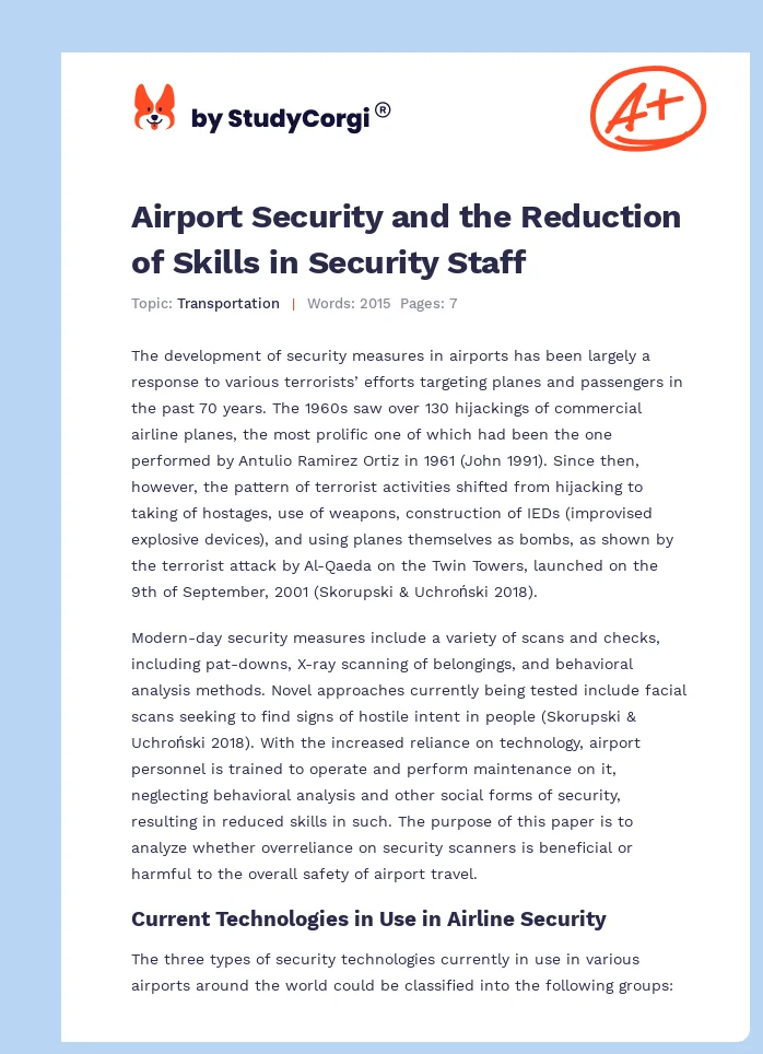 Airport Security and the Reduction of Skills in Security Staff. Page 1