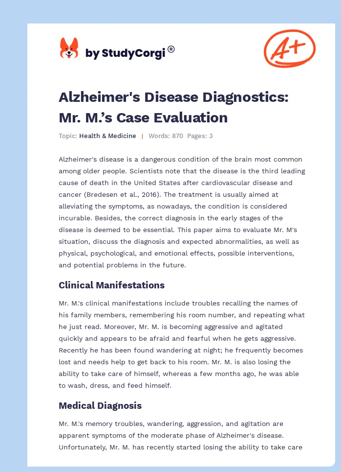 Alzheimer's Disease Diagnostics: Mr. M.’s Case Evaluation. Page 1