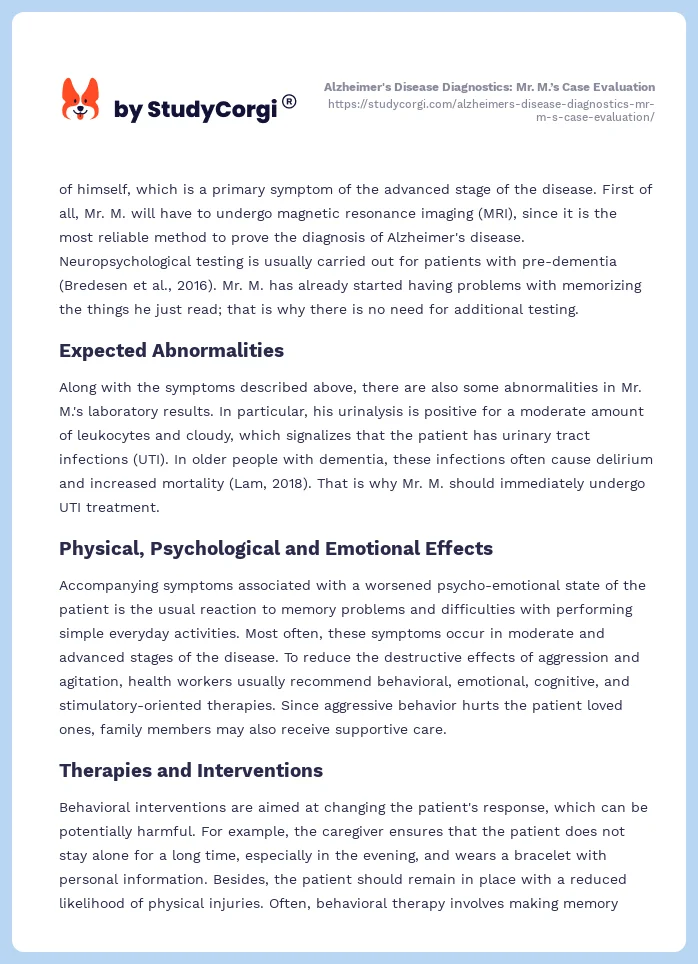 Alzheimer's Disease Diagnostics: Mr. M.’s Case Evaluation. Page 2