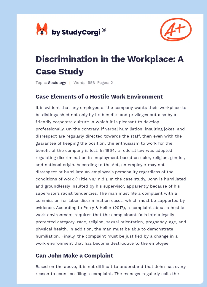 case study on discrimination at workplace