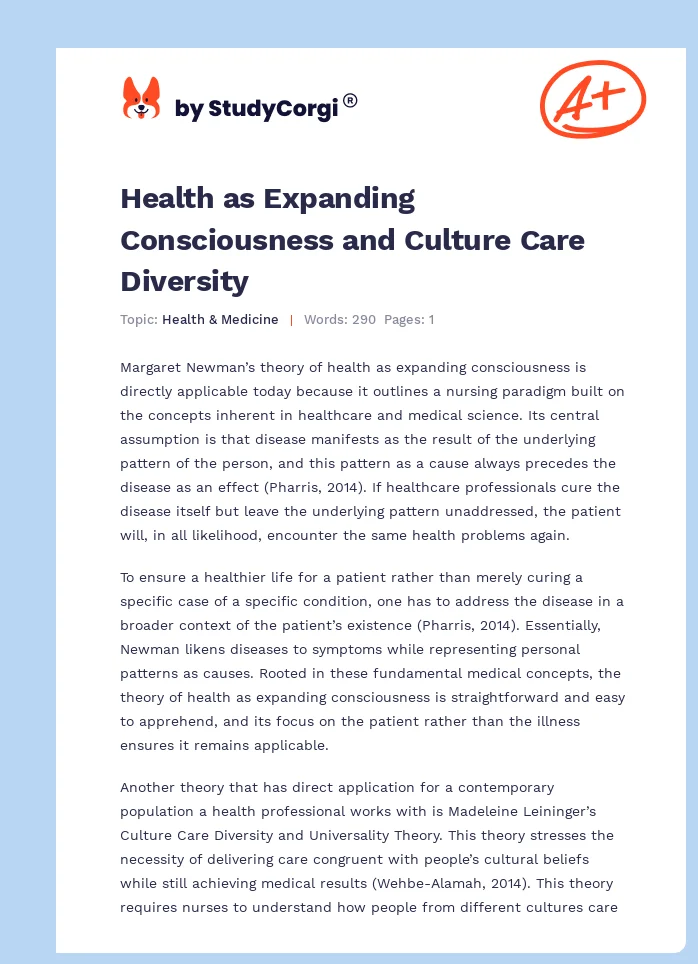 Health as Expanding Consciousness and Culture Care Diversity. Page 1